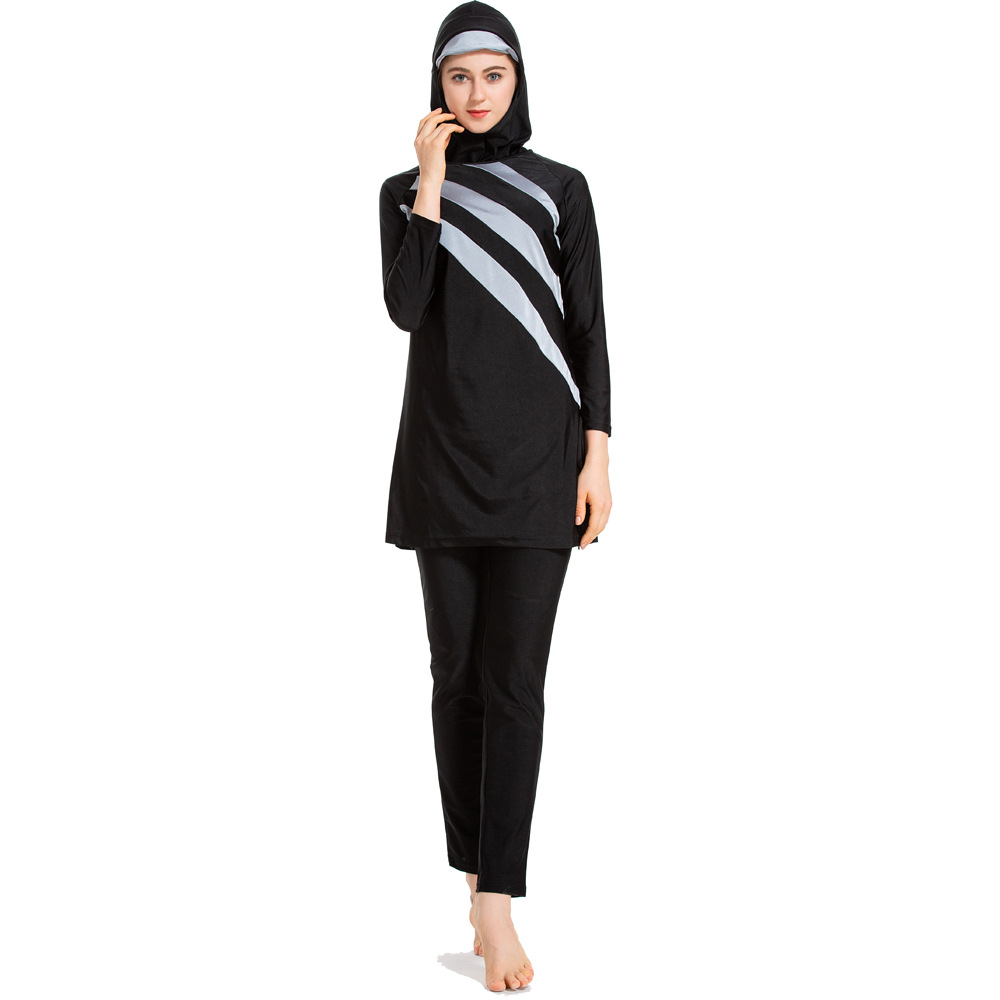 Modest Long Sleeve Burkini Islamic Womens Swimwear With Hijab Color Patchwork Design Muslim Swimsuit - 19