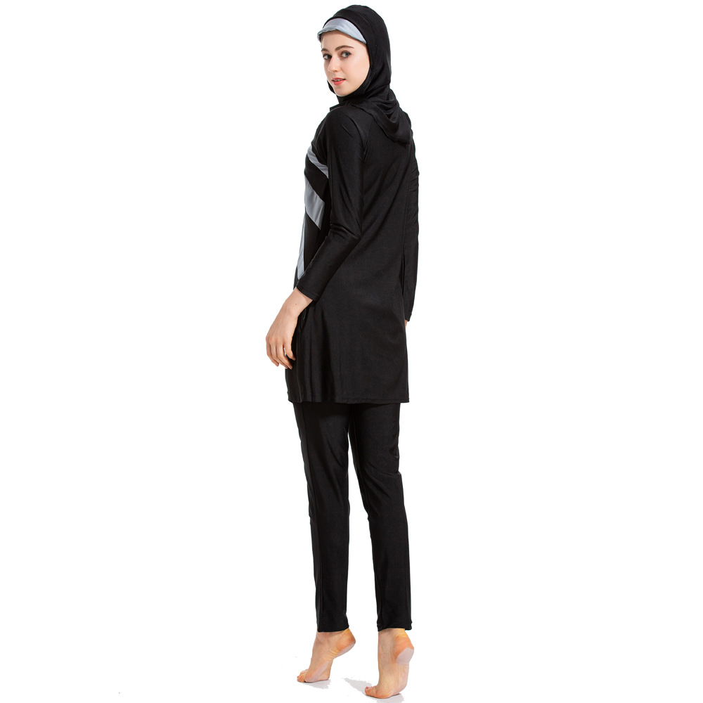 Modest Long Sleeve Burkini Islamic Womens Swimwear With Hijab Color Patchwork Design Muslim Swimsuit - 20