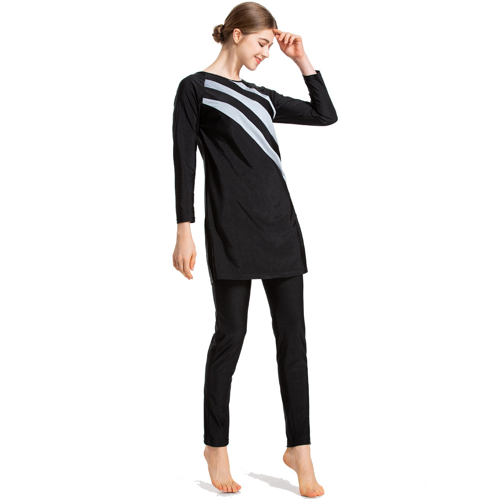 Modest Long Sleeve Burkini Islamic Womens Swimwear With Hijab Color Patchwork Design Muslim Swimsuit - 18