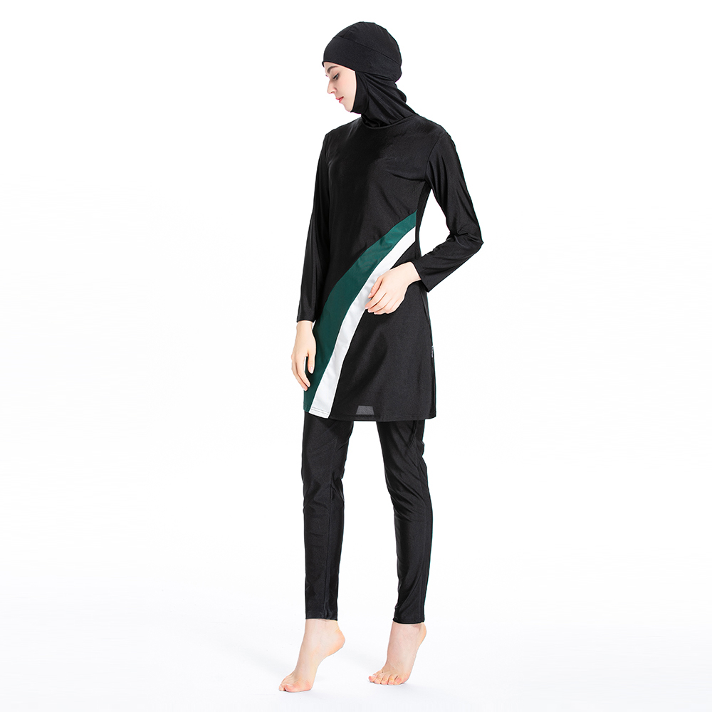 Modest Full Coverage Islamic Womens Burkini Swimsuit Long Sleeve Muslimah Bathing Suit S6xl Patchwork Design - 5