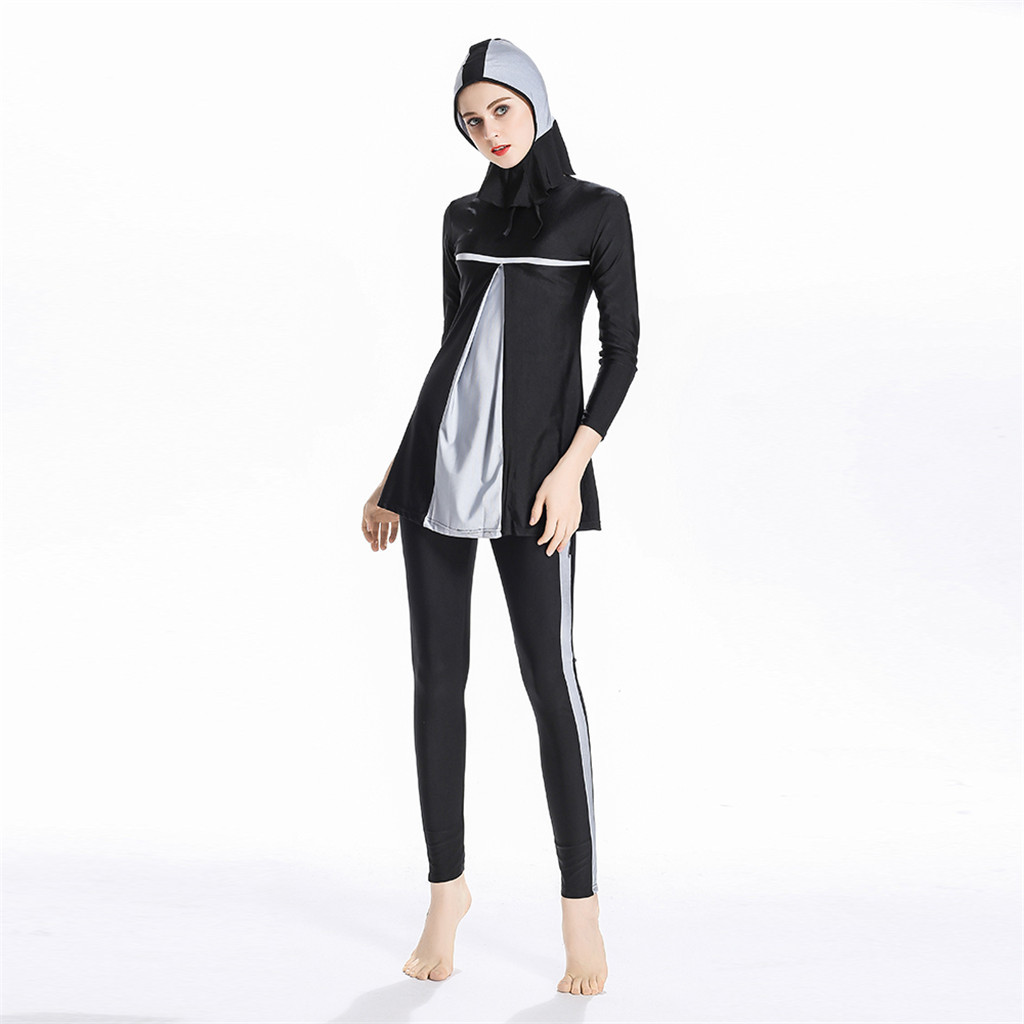 Chamsgend Womens Modest Muslim Summer Swimsuit Loosefitting Hooded Threepiece Beachwear Conservative Islamic Swimwear - 13