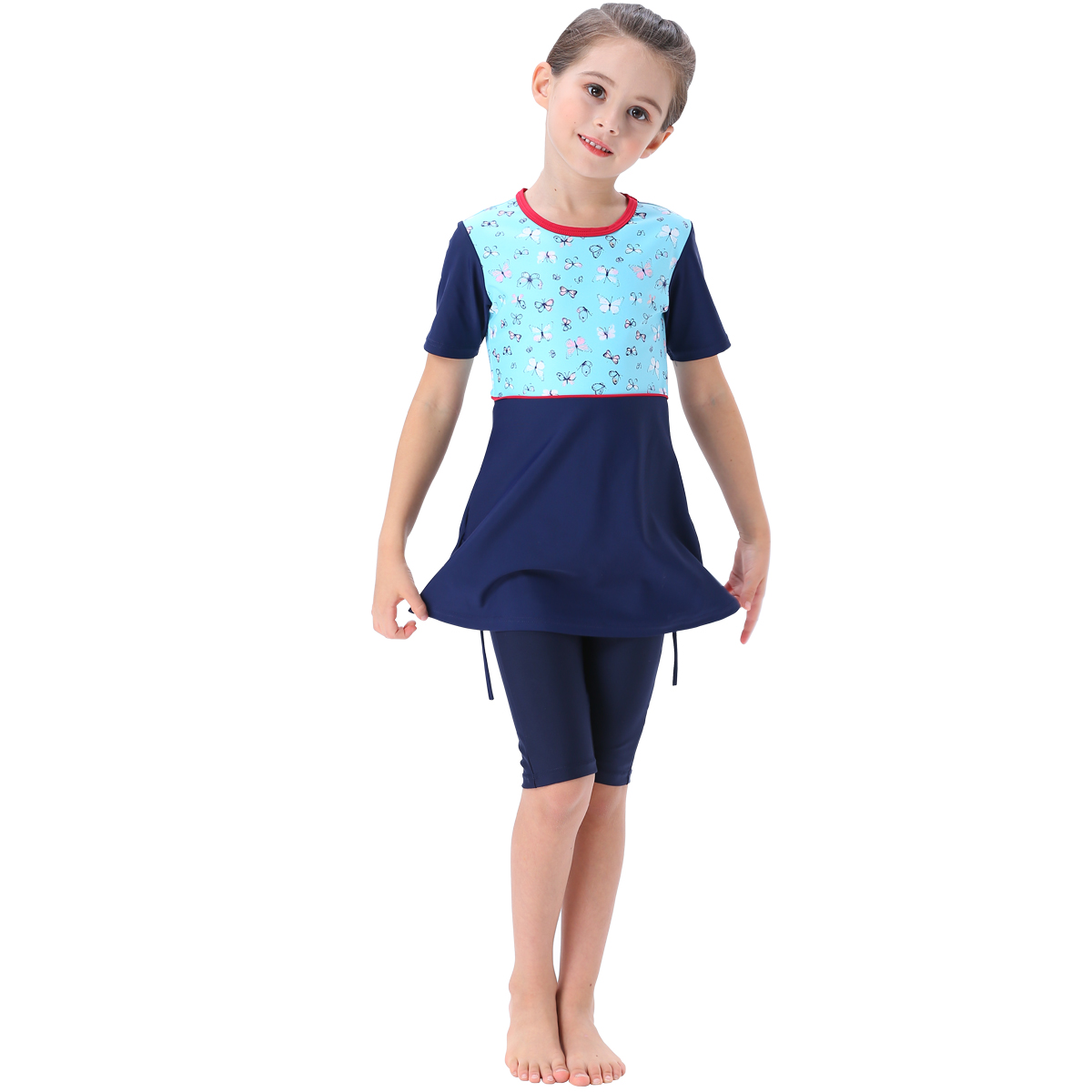 Girls Modest 3piece Muslim Swimwear Islamic Burkini Diving Suit With Swim Shorts And Cap - 11