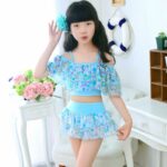 Girls Two Pieces Suits For Swimming Children Polyester Swimwear Kids Floral Bathing Suit Swim Wear Big Girl Swimsuits 3-15 Years