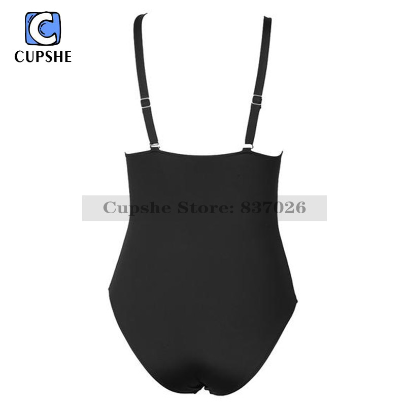 Cupshe Womens Sexy Halter Onepiece Swimsuit Black Deep Cross Cutout Design Plain Beach Swimwear - 11