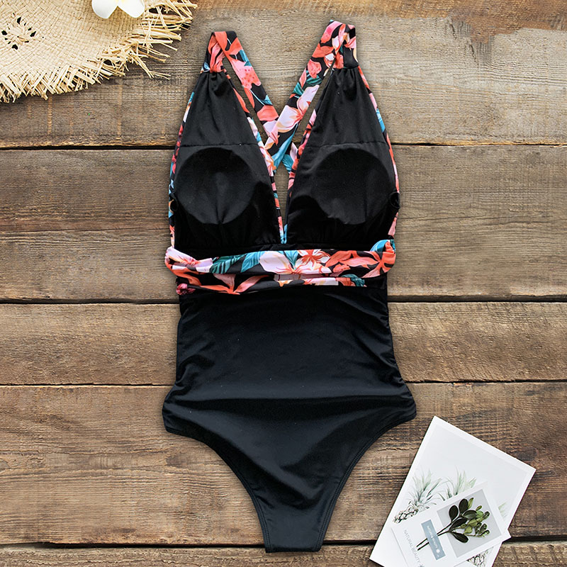 Floral Ruffle Monokini Sexy Onepiece Womens Swimsuit Pushup Beachwear With Offshoulder Design - 10