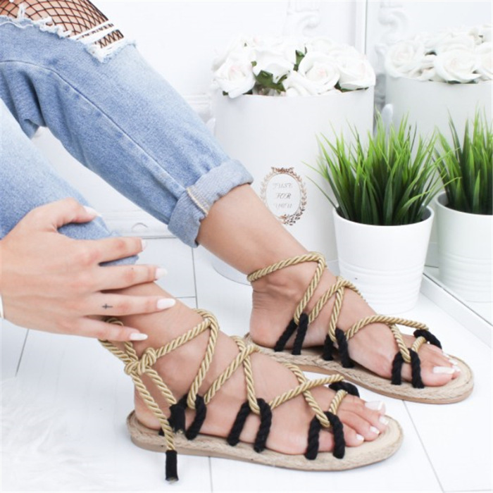 Womens Summer Gladiator Sandals Hemp Rope Crossstrap Comfortable Beach Footwear Ecofriendly Materials - 12