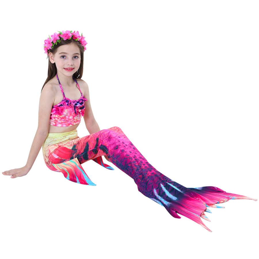 Girls Swimable Mermaid Tail Swimsuit With Diving Monofin Flipper Kids Bikini Swimwear - 61