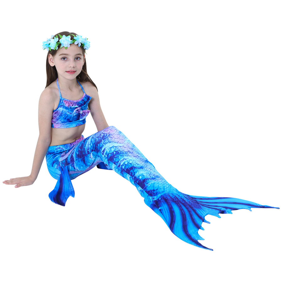 Girls Swimable Mermaid Tail Swimsuit With Diving Monofin Flipper Kids Bikini Swimwear - 57