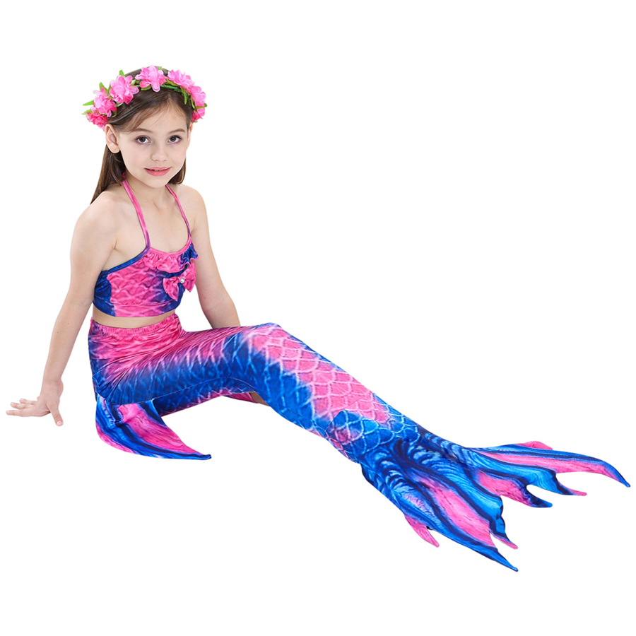 Kids Mermaid Tail Swimwear With Swimable Monofin Girls Bikini Diving ...