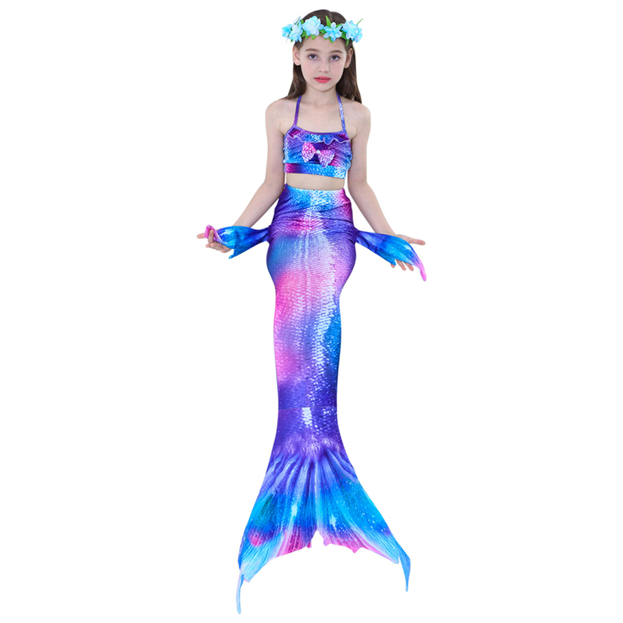 Girls Swimable Mermaid Tail Swimsuit With Diving Monofin Flipper Kids Bikini Swimwear - 48