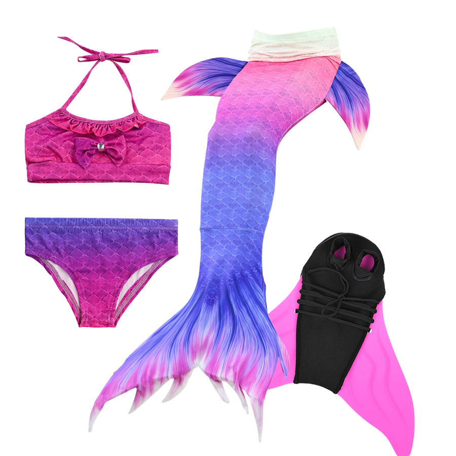 Girls Swimable Mermaid Tail Swimsuit With Diving Monofin Flipper Kids Bikini Swimwear - 44