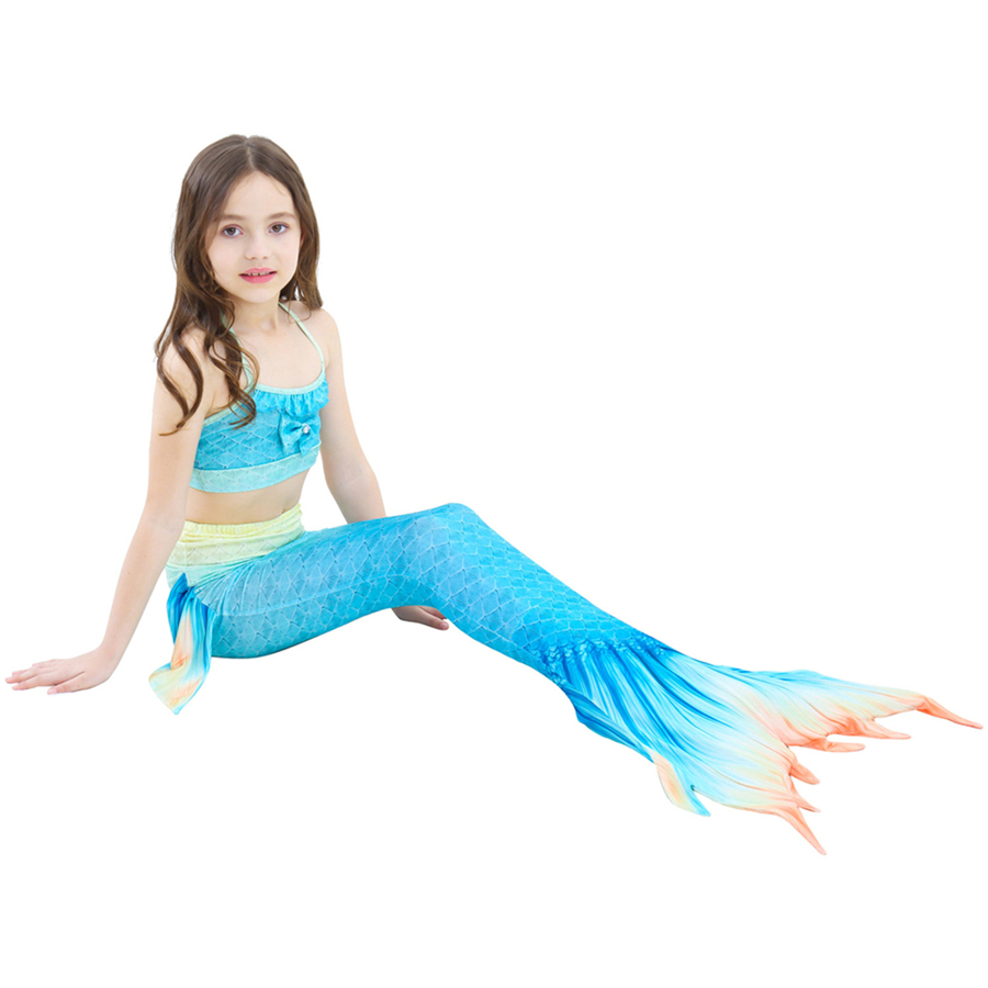 Girls Swimable Mermaid Tail Swimsuit With Diving Monofin Flipper Kids Bikini Swimwear - 43