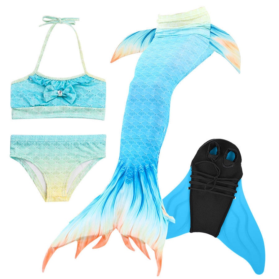 Girls Swimable Mermaid Tail Swimsuit With Diving Monofin Flipper Kids Bikini Swimwear - 40