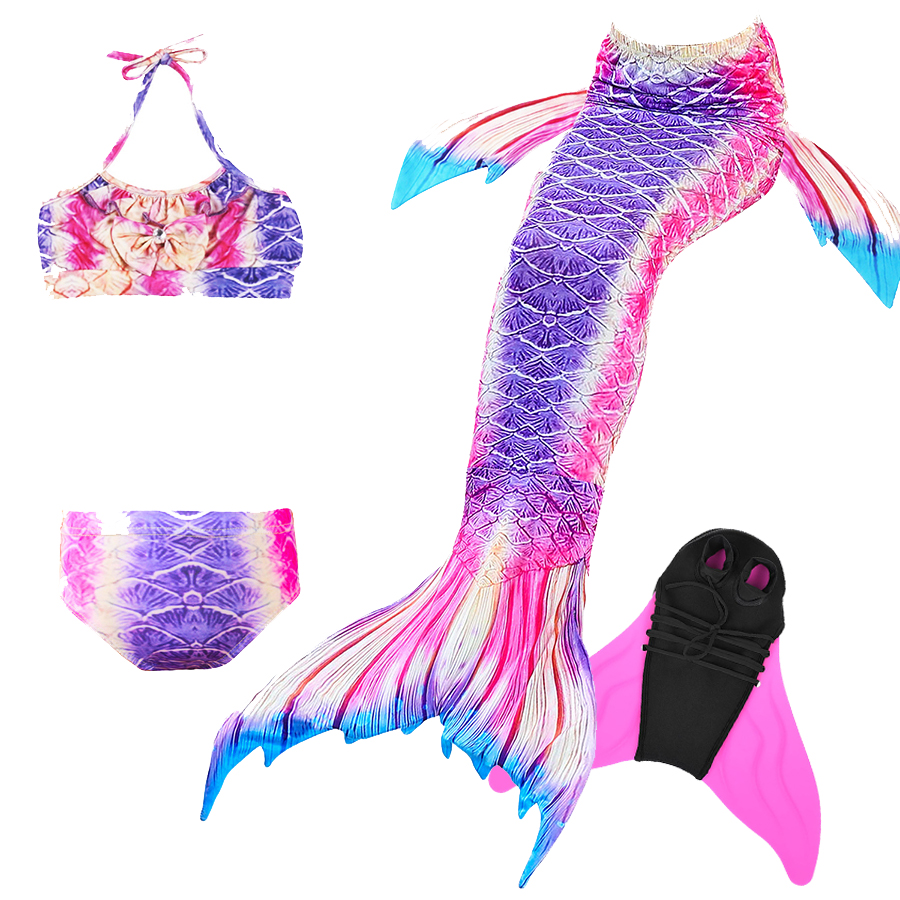 Kids Mermaid Tail Swimwear With Swimable Monofin Girls Bikini Diving ...