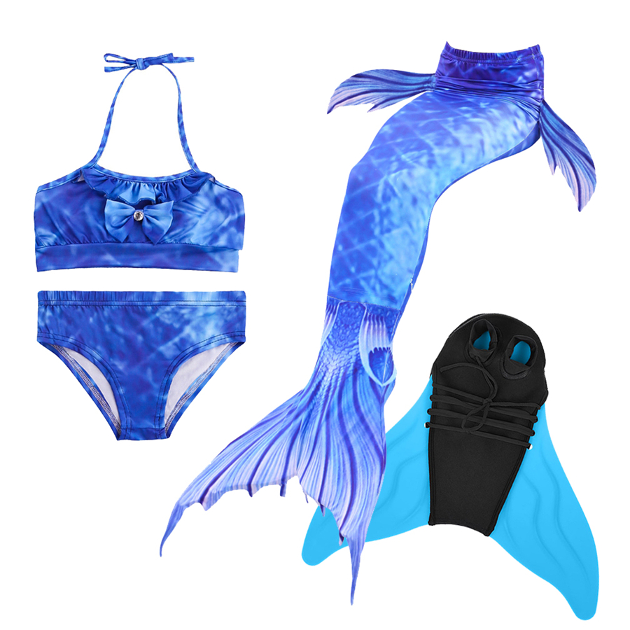 Girls Swimable Mermaid Tail Swimsuit With Diving Monofin Flipper Kids Bikini Swimwear - 25