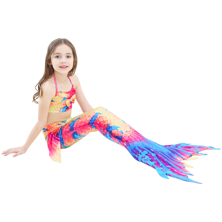 Girls Swimable Mermaid Tail Swimsuit With Diving Monofin Flipper Kids Bikini Swimwear - 24