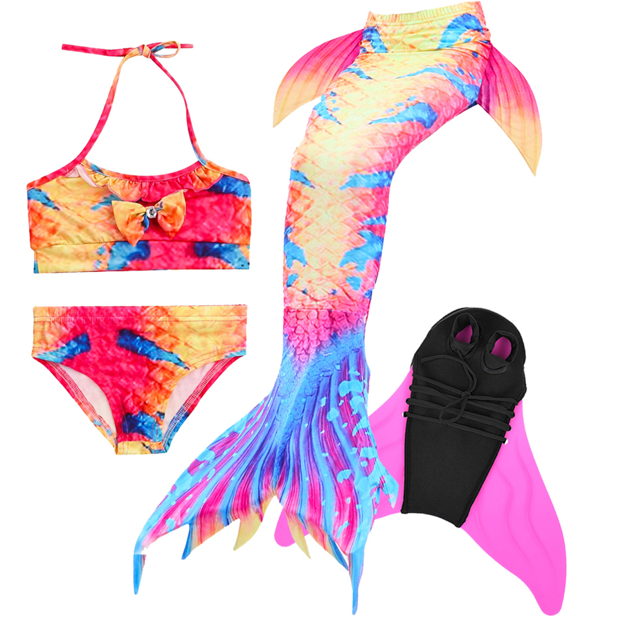 Girls Swimable Mermaid Tail Swimsuit With Diving Monofin Flipper Kids Bikini Swimwear - 21