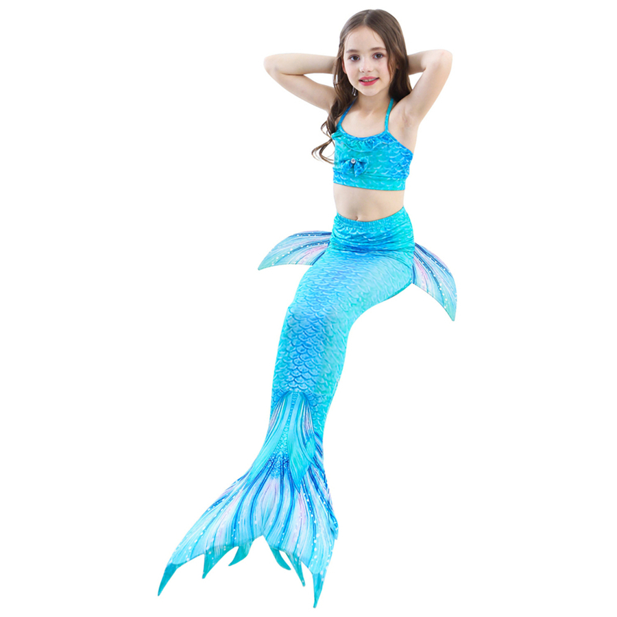 Kids Mermaid Tail Swimwear With Swimable Monofin Girls Bikini Diving ...