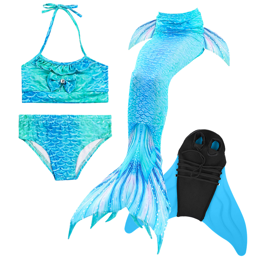 Girls Swimable Mermaid Tail Swimsuit With Diving Monofin Flipper Kids Bikini Swimwear - 17