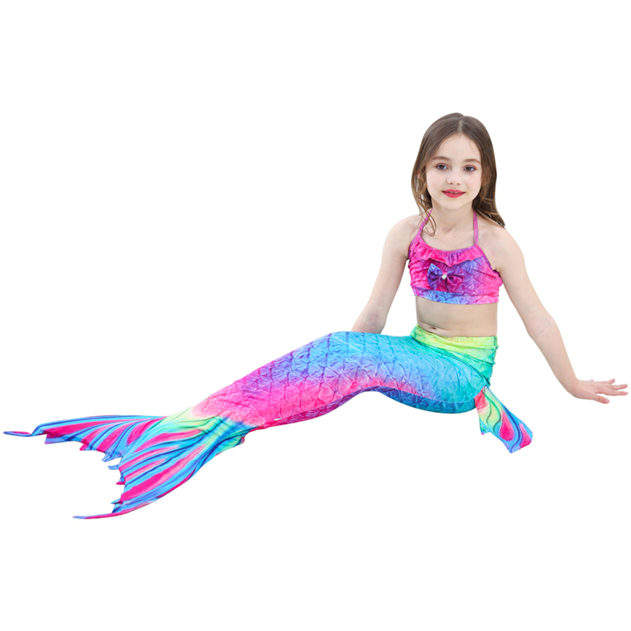 Girls Swimable Mermaid Tail Swimsuit With Diving Monofin Flipper Kids Bikini Swimwear - 4