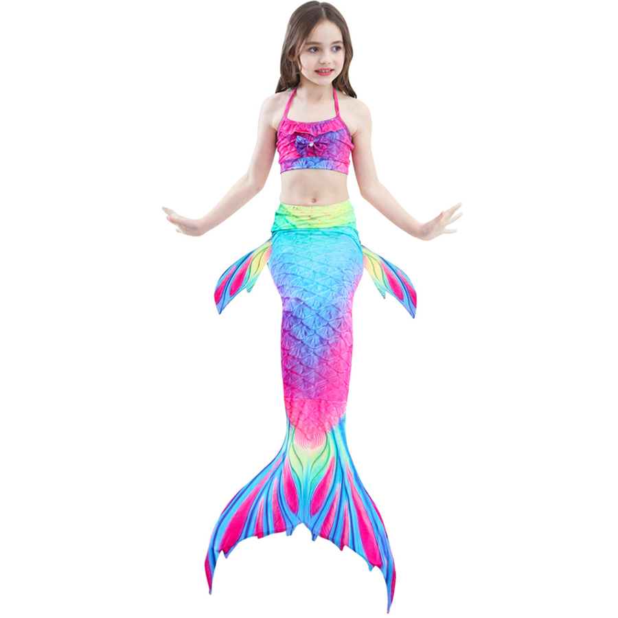 Girls Swimable Mermaid Tail Swimsuit With Diving Monofin Flipper Kids Bikini Swimwear - 3