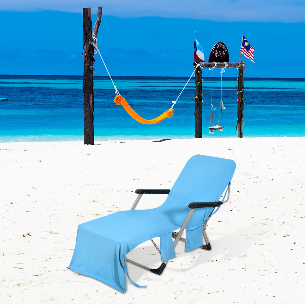 Summer Outdoor Lightweight Portable Beach Chair Towel Cover With Long Strap Pocket Ideal For Pool Sunbathing Garden Activities - 8