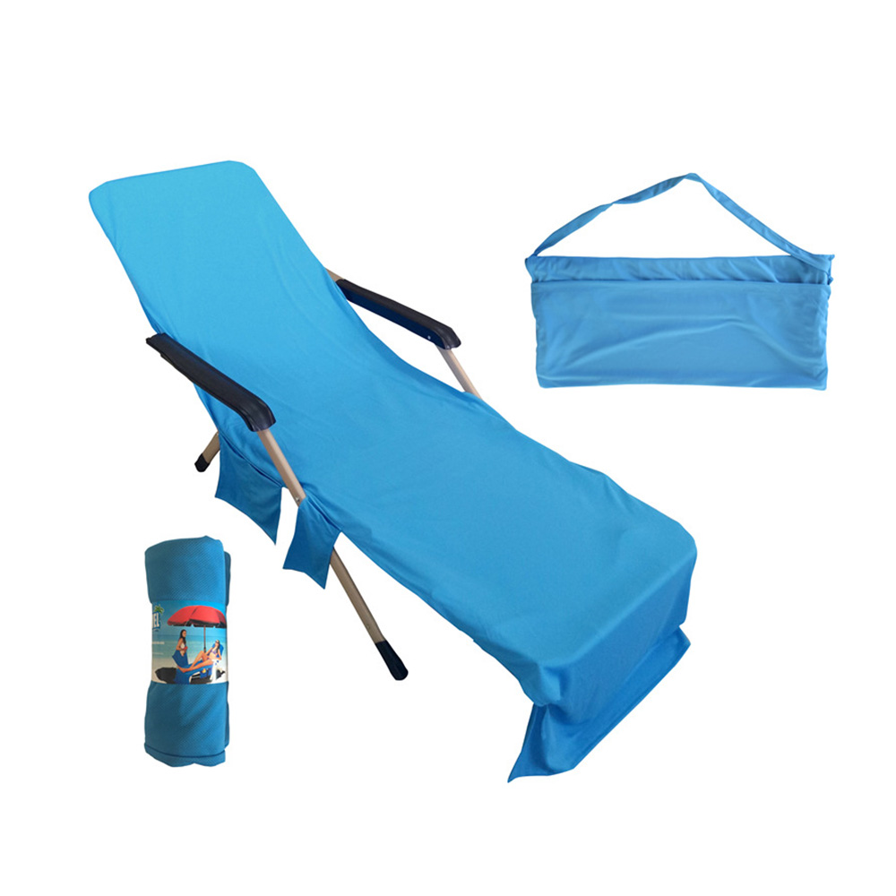 Summer Outdoor Lightweight Portable Beach Chair Towel Cover With Long Strap Pocket Ideal For Pool Sunbathing Garden Activities - 1