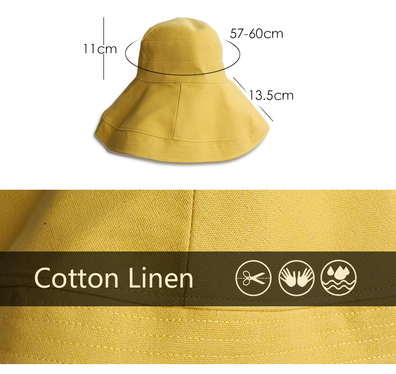 Elegant Womens Summer Antiuv Plaid Cotton Linen Sun Hat Wide Brim Foldable Beach Floppy Cap - 5