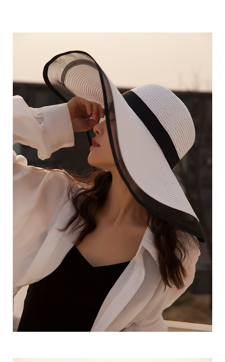 100 Raffia Handmade Sun Hat For Women Large Brim Straw Beach Cap With Black Ribbon Summer Outdoor Laceup Chapeu Feminino - 2