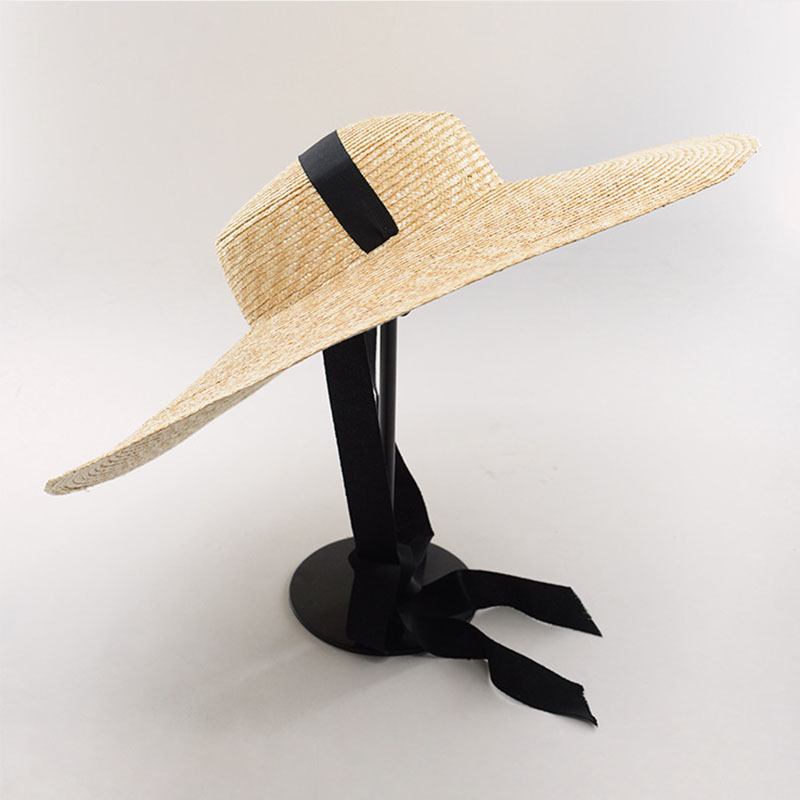 Handmade Unisex Black Straw Hat With Bandage Ribbon Wide Brim Sun Protection For Summer Beach Derby - 18