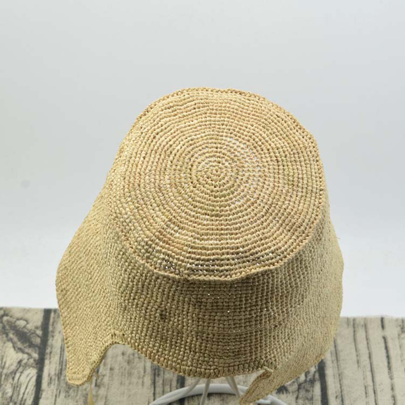 Womens Summer Beach Hat Raffia Flat Top Sun Visor Ribbon Bucket Foldable Sunscreen Cap - 7